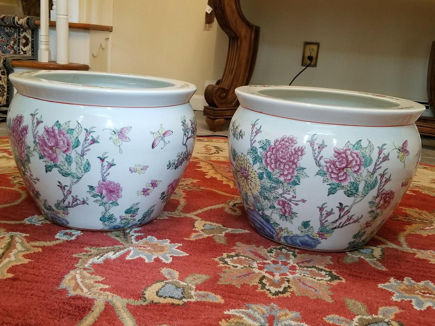Porcelain Fish Pot Flower/Butterfly Fish Pot Set of 2